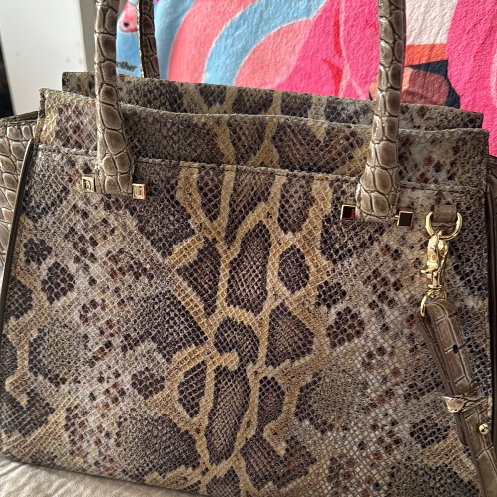Brahmin Brown Satchel with Exotic Snake Print - Picture 8 of 17